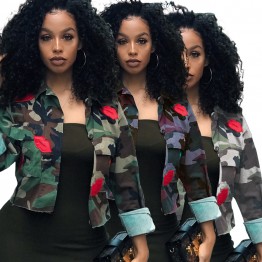 2019 Fashion Lips Camouflage Jackets Women Tops Short Coat