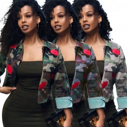 2019 Fashion Lips Camouflage Jackets Women Tops Short Coat