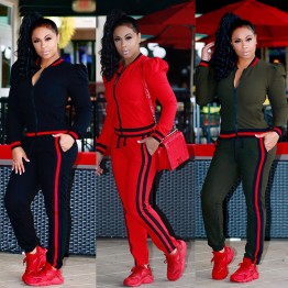 2019 TWO PIECE SET Stripe jogger Pants Women Sweatsuit Runway Tracksuit 2 Pieces Sporting Suit Female Clothing Outfits Plus Size