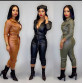 2019 Women Winter Turn Down Collar PU Leather Jumpsuit Long Sleeve Jumpsuit Bodycon Outfits Sashes Night Club Party Rompers