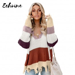 Distressed Long Sleeve Casual Pullover Sweater