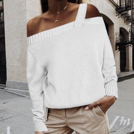Elegant Women Sweaters and Pullovers 2019 Autumn Off Shoulder Straps Knitted Sweater Casual Long Sleeve Ladies Tops Dropshipping