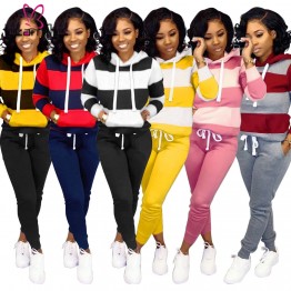 Two Piece Sport Sets Colorful Striped Tracksuits Long Sleeve Hoodies Coat And Slim Pants Matching Sets Autumn Women Streetwear